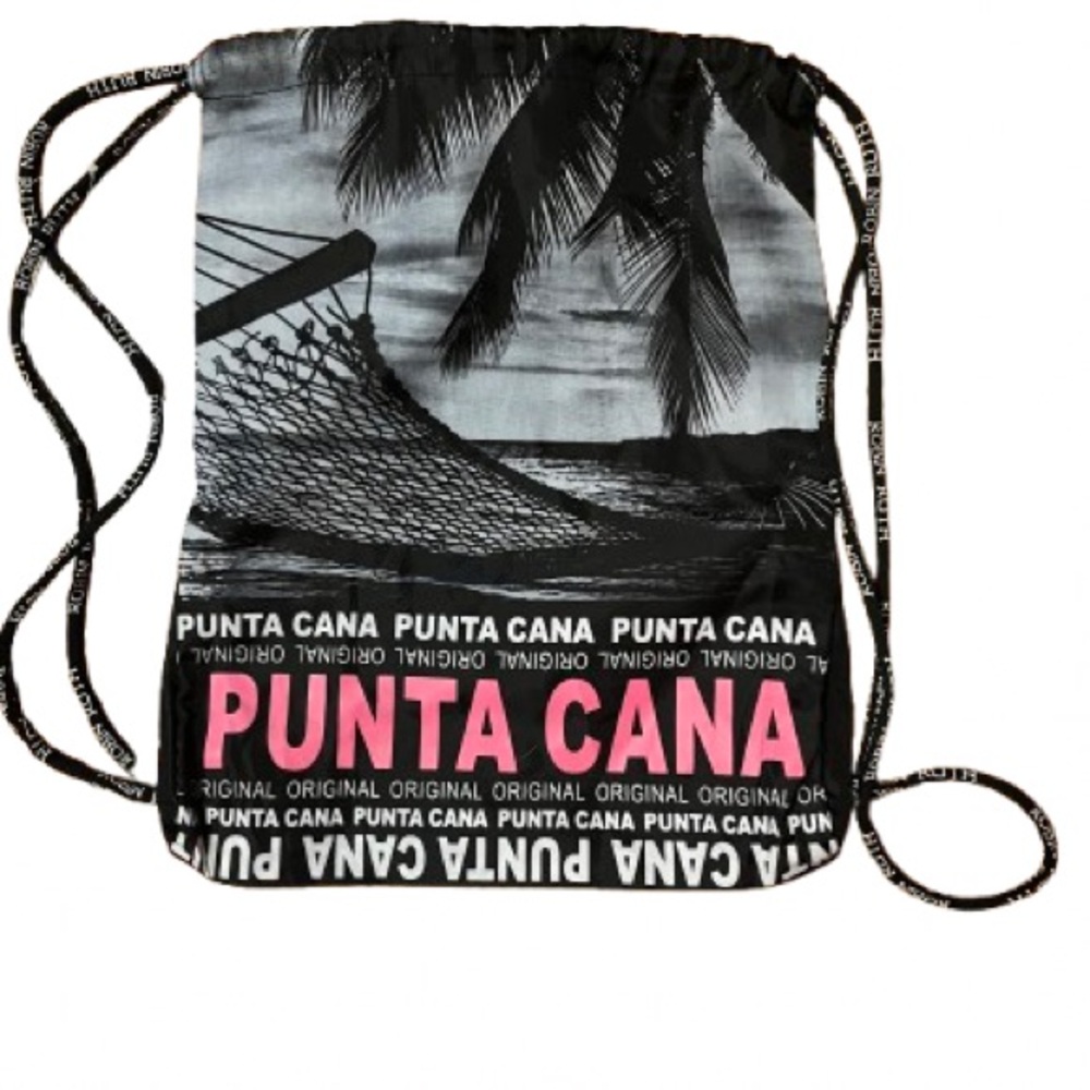 Robin Ruth PUNTA CANA Graphic Drawstring Backpack - Black & Pink